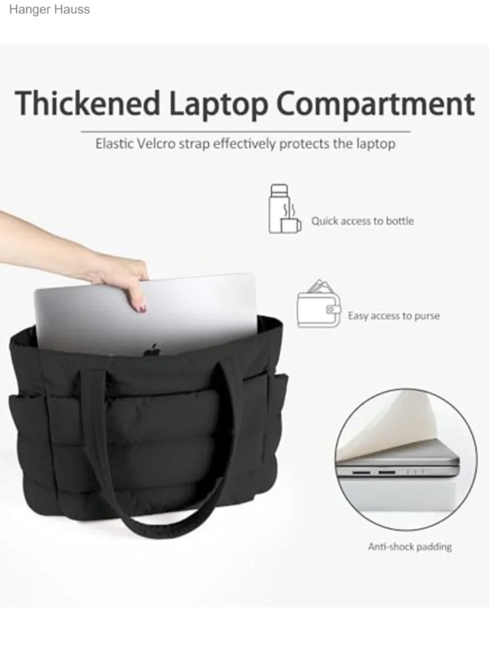 Quilted Puffer Tote Bag for Women, Large Capacity Laptop Shoulder Handbag, Work